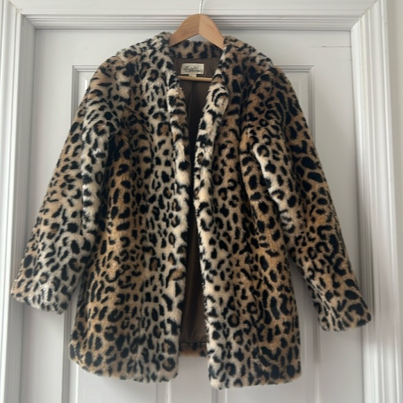 Faux leopard print open hip length coat/jacket - Picture 1 of 3